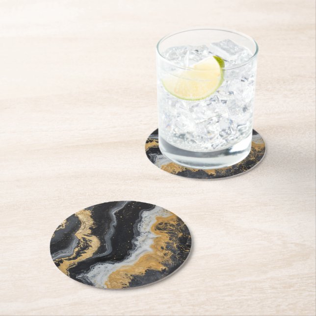 Glamour Marble Pattern Round Paper Coaster (Insitu)