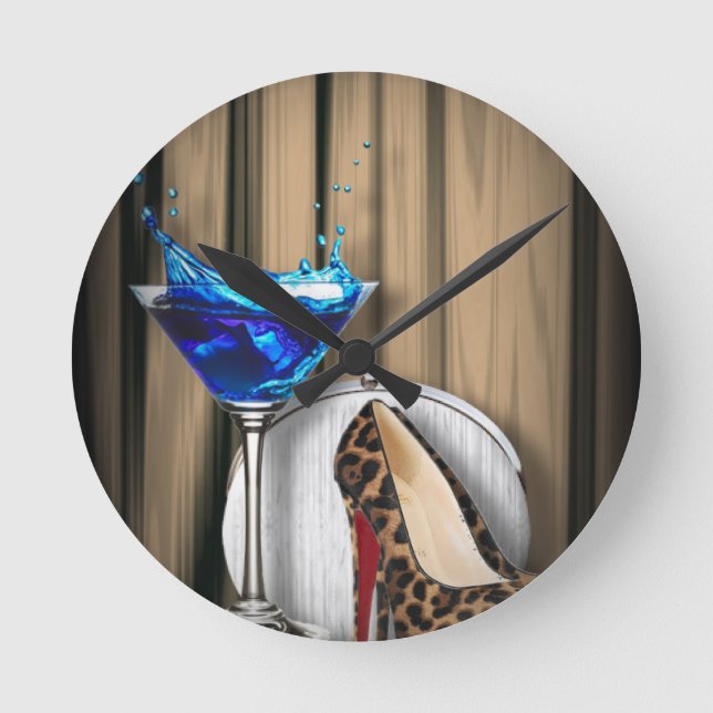 glamour martini cocktail party girl stilletos round clock (Front)