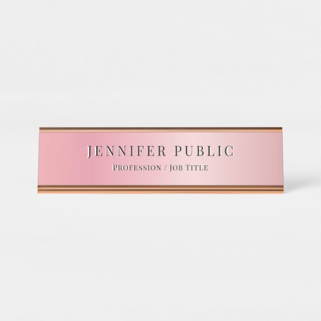 Glamour Modern Elegant Template Rose Gold Desk Name Plate (Front)