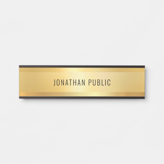 Glamour Modern Minimalist Black And Gold Template Door Sign (Front)