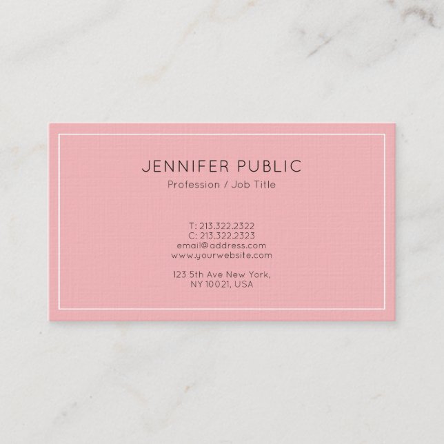 Glamour Modern Pink Plain Professional Luxury Business Card (Front)