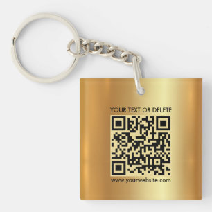 Glamour Modern QR Code Gold Square Double Sided Key Ring
