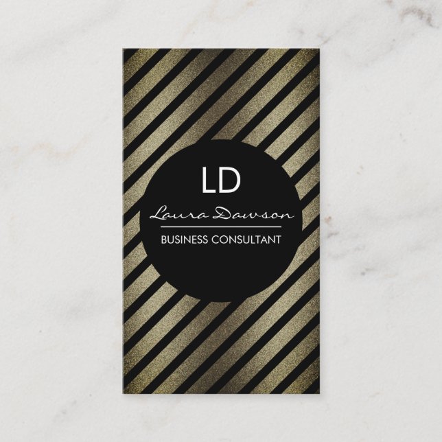 Glamour Monogram Circle and Stripes Business Card (Front)