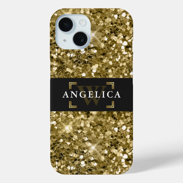 Glamour Monogrammed Sparkle Metallic Gold  Case-Mate iPhone Case (Back)