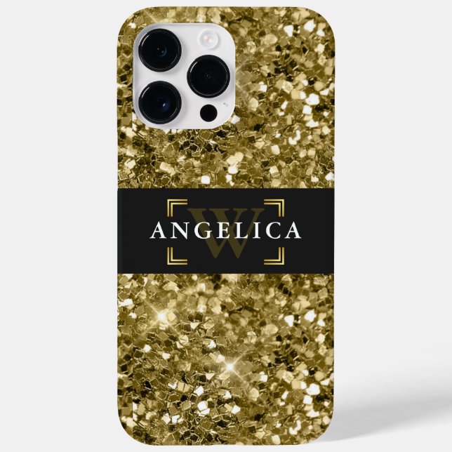 Glamour Monogrammed Sparkle Metallic Gold  Case-Mate iPhone Case (Back)