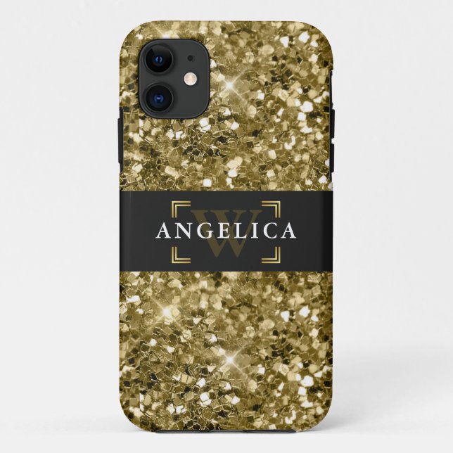 Glamour Monogrammed Sparkle Metallic Gold  Case-Mate iPhone Case (Back)
