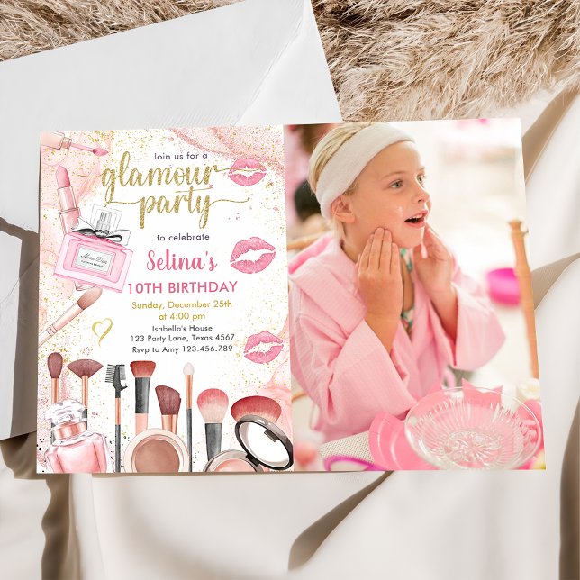Glamour Party Glitz Glam Spa Girl Makeup Birthday Invitation (Creator Uploaded)