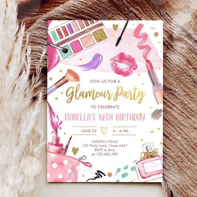 Glamour Party Glitz Glam Spa Girl Makeup Birthday  Invitation (Creator Uploaded)