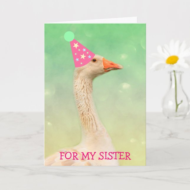 Glamour Party Goose "For Sister" Birthday Card (Small Plant)