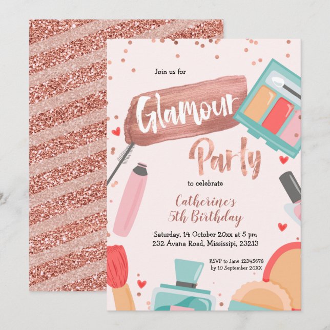 Glamour party rose gold birthday invitation (Front/Back)