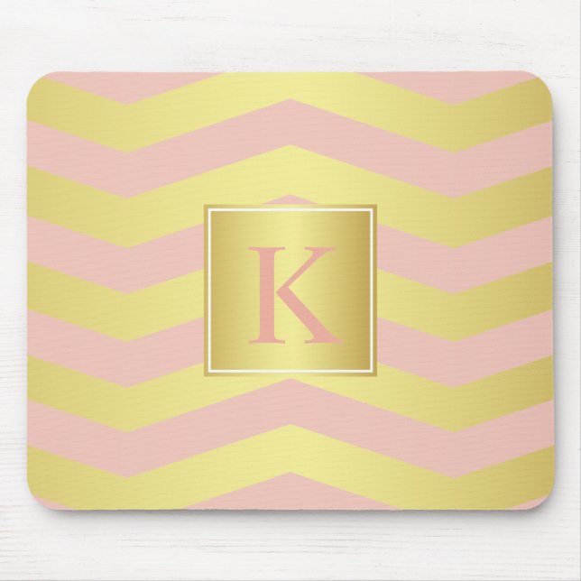Glamour Pink and Gold Chevrons with Monogram Mouse Mat (Front)
