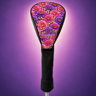 Glamour Pink and Purple Flowers Personalised Golf Head Cover