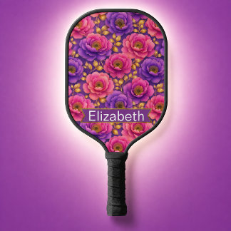 Glamour Pink and Purple Flowers Personalised Pickleball Paddle