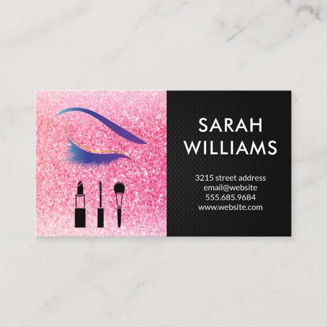 Glamour Pink Glitter Eye Lash Beauty Business Card (Front)