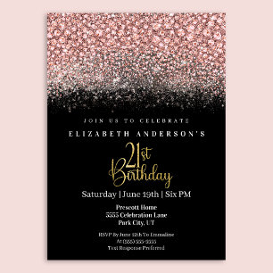Glamour Pink Jeweled Glitter 21st Birthday Invitation