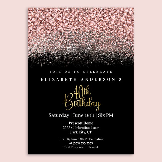 Glamour Pink Jeweled Glitter 40th Birthday Invitation (Creator Uploaded)