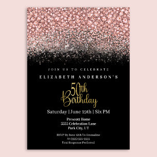 Glamour Pink Jeweled Glitter 50th Birthday Invitation