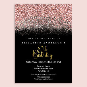 Glamour Pink Jeweled Glitter 60th Birthday Invitation