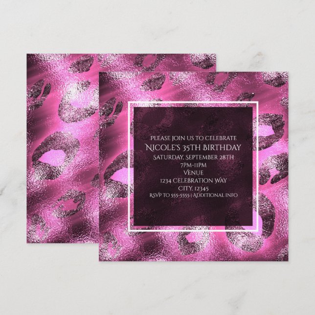 Glamour Pink Leopard Print Party Invitation (Front/Back)