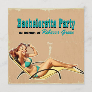 glamour pool swimsuit retro bachelorette party invitation