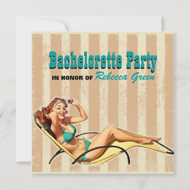 glamour pool swimsuit retro bachelorette party invitation (Front)