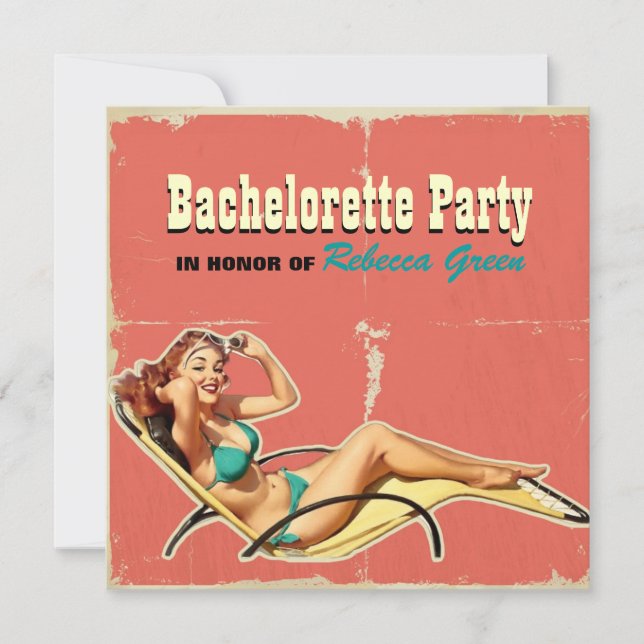 glamour pool swimsuit retro bachelorette party invitation (Front)