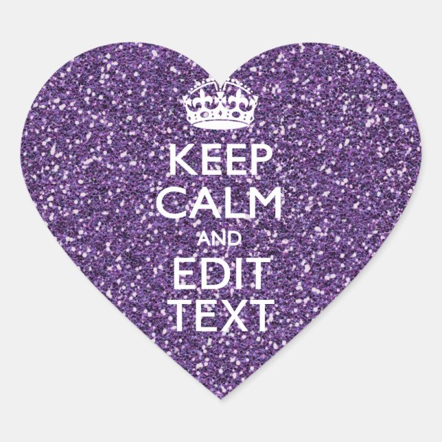 Glamour Purple Keep Calm Personalised Heart Sticker (Front)
