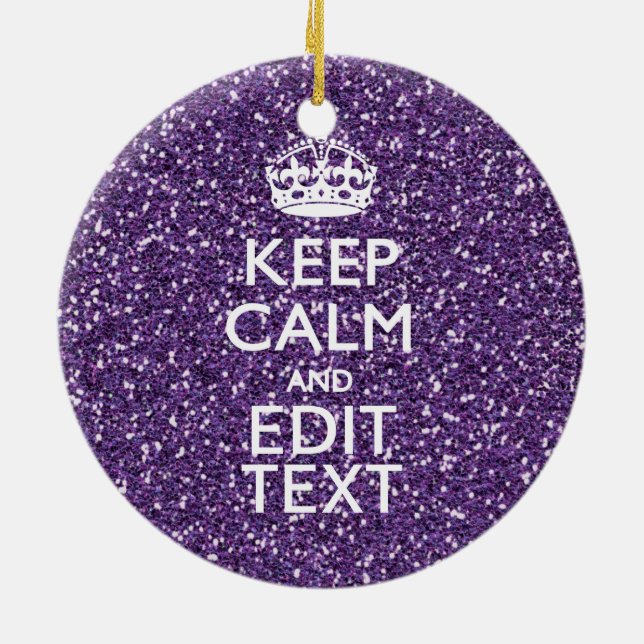 Glamour Purple Keep Calm Personalized Ceramic Tree Decoration (Back)