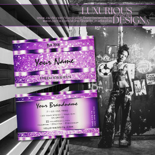 Glamour Purple Sparkling Glitter Luminous Stars Business Card