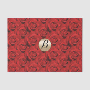 Glamour Red Roses Gold Monogram Elegant Modern Tissue Paper