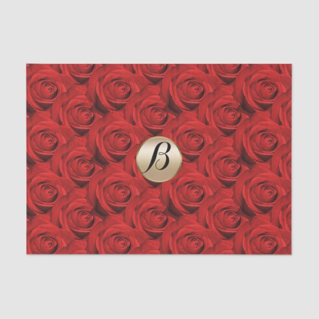 Glamour Red Roses Gold Monogram Elegant Modern Tissue Paper (Front)