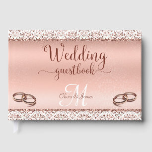 Glamour Rose Gold Damask Metallic Wedding Guest Book