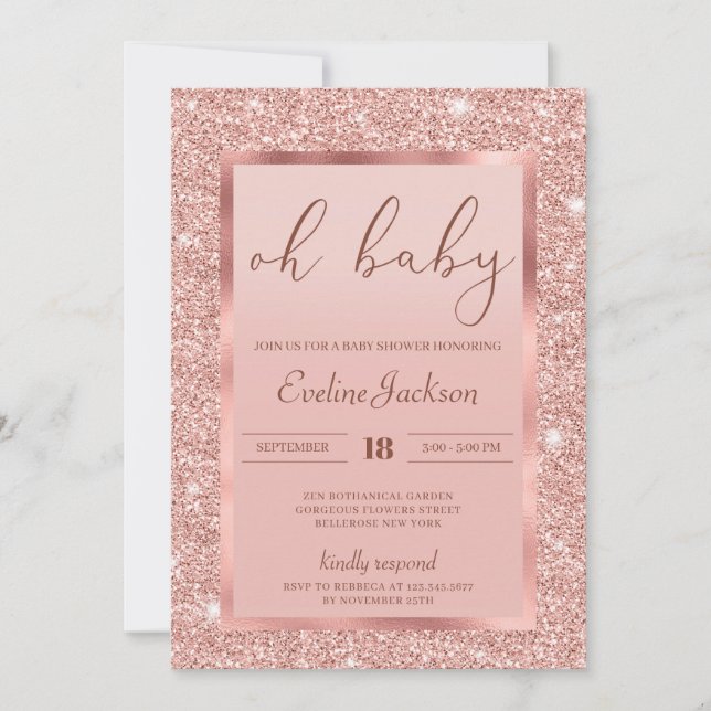 Glamour rose gold glitter sparkles baby shower invitation (Front)