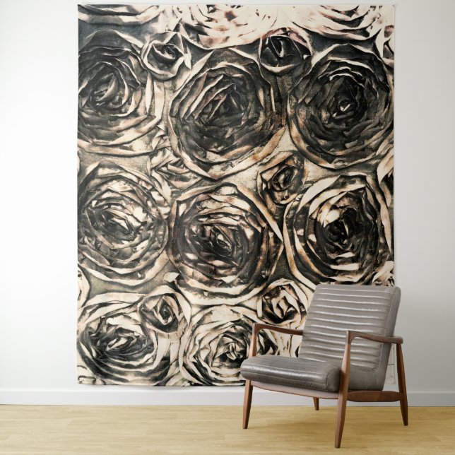 Glamour Roses Gold Bronze Floral Glam Tapestry (In Situ)