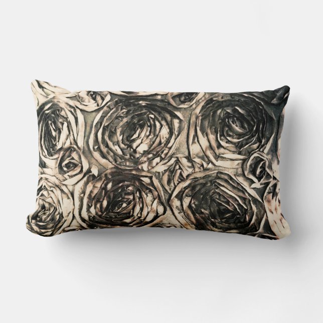 Glamour Roses Gold Bronze Rustic Floral Glam Lumbar Cushion (Front)