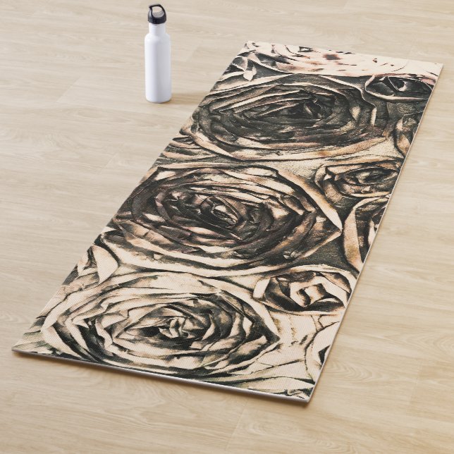 Glamour Roses Gold Bronze Rustic Floral Glam Yoga Mat (In Situ)