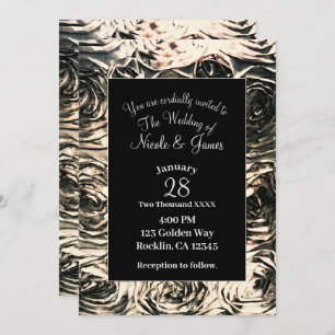 Glamour Roses Gold Bronze Rustic Floral Wedding Invitation