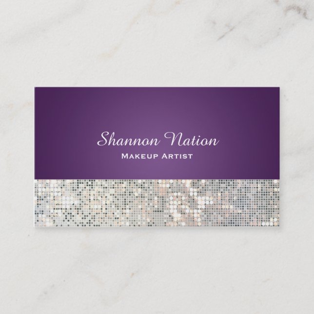 Glamour Sequin Glitter Purple Glam Business Card (Front)