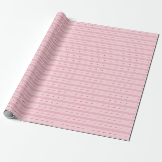 Glamour Shiny Chic Design Pink Gold Striped Wrapping Paper (Unrolled)