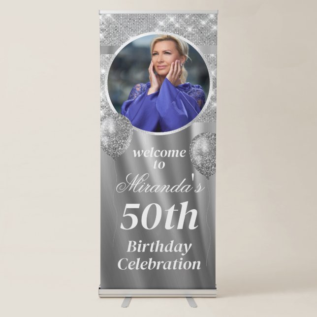 Glamour Silver Birthday Retractable Banner (Front)
