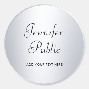 Glamour Silver Look Typography Custom Template Classic Round Sticker