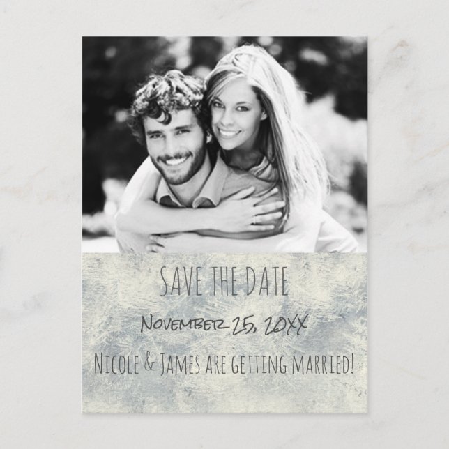 Glamour Silver White Winter Save The Date Photo Announcement Postcard (Front)