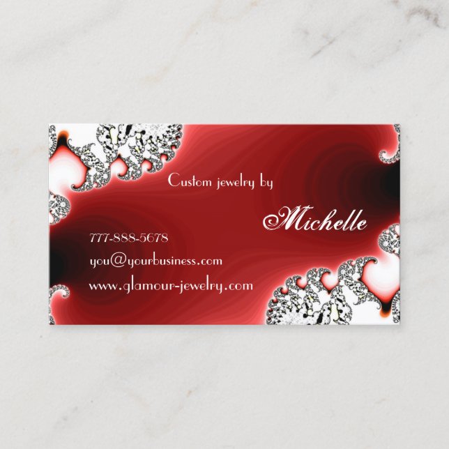 Glamour Sparkle Red Jewellery/Jewellery Designer Business Card (Front)