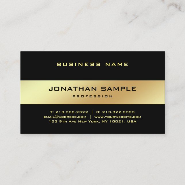 Glamour Stylish Black Gold Elegant Golden Plain Business Card (Front)