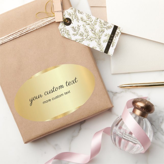 Glamour Template Gold Calligraphy Your Custom Text Oval Sticker (Gifting)