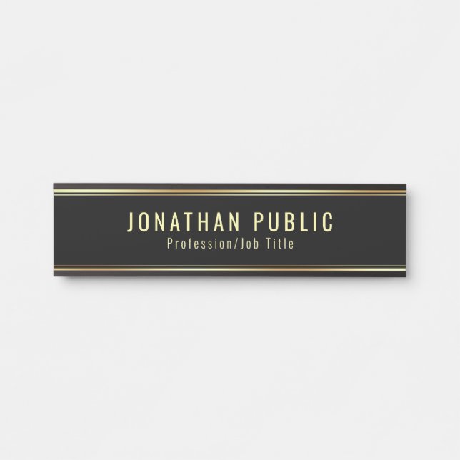 Glamour Template Modern Black And Gold Elegant Door Sign (Front)
