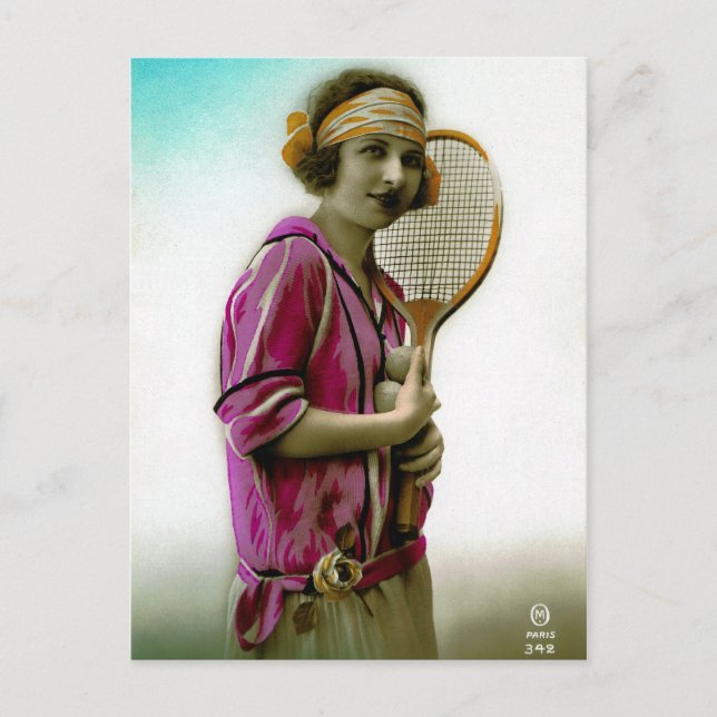 Glamour Tennis Flapper 1920's Vintage Postcard (Front)