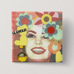 GLAMOUR VINTAGE FLOWER GIRL 15 CM SQUARE BADGE