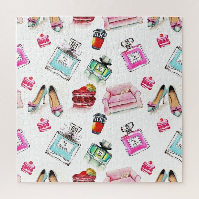Glamour Watercolor: Fashion Seamless Pattern Jigsaw Puzzle (Vertical)