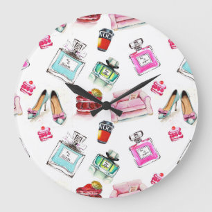 Glamour Watercolor: Fashion Seamless Pattern Large Clock